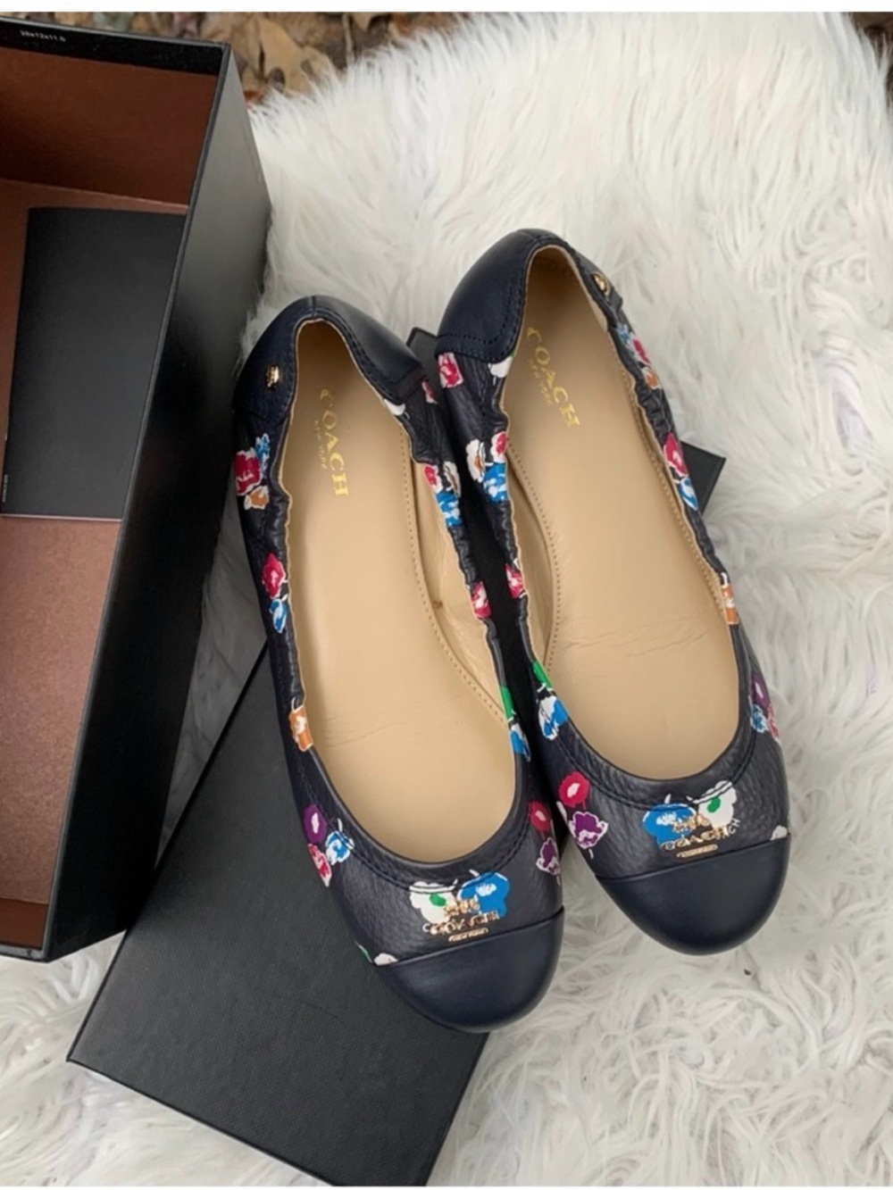 Coach Camilla Navy Women's Floral Ballet Flats Size 7